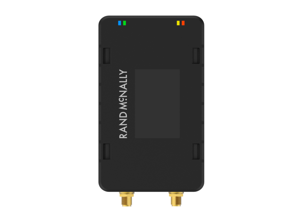 Rand McNally vehicle tracker with real-time tracking, engine data monitoring, fault codes, harsh driving, and speeding detection; plug-and-play installation via diagnostic port.