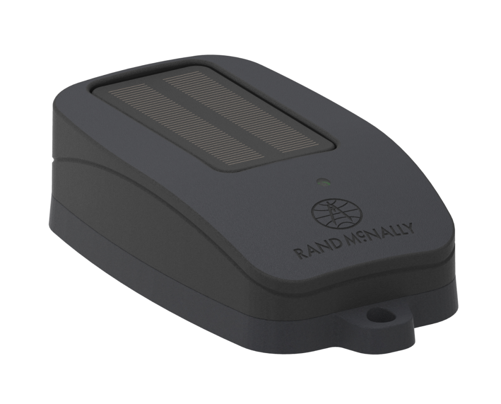 Rand McNally solar tracker GPS asset tracking device with solar-powered battery, frequent location updates, and IP69K weather resistance