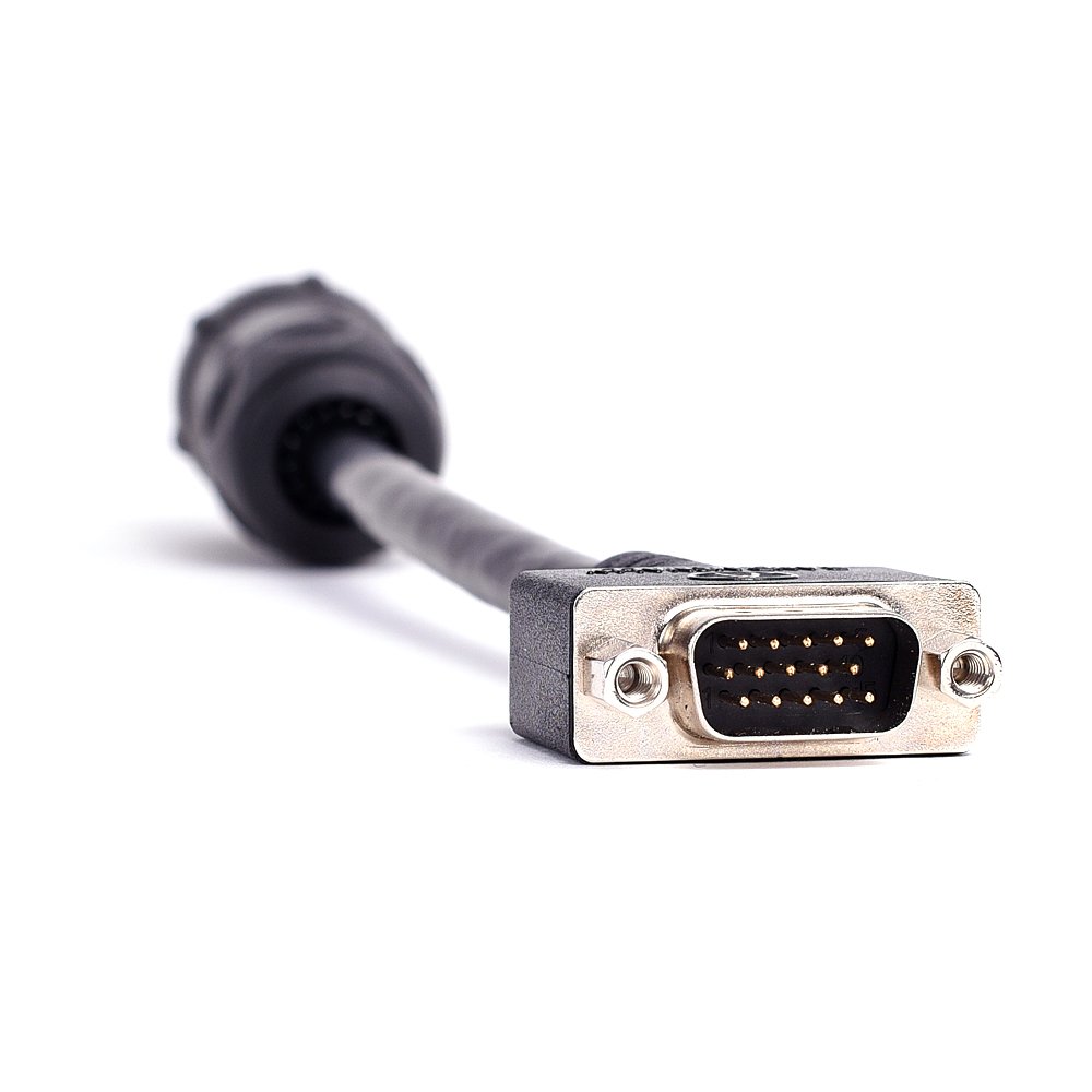 Compact DB15 converter cable for TND 765, featuring durable construction and precise pin connections.