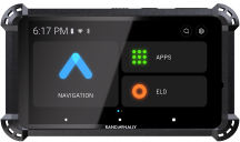 6-inch GPS navigation device displaying the main interface with navigation, apps, and ELD options on a sleek touchscreen.